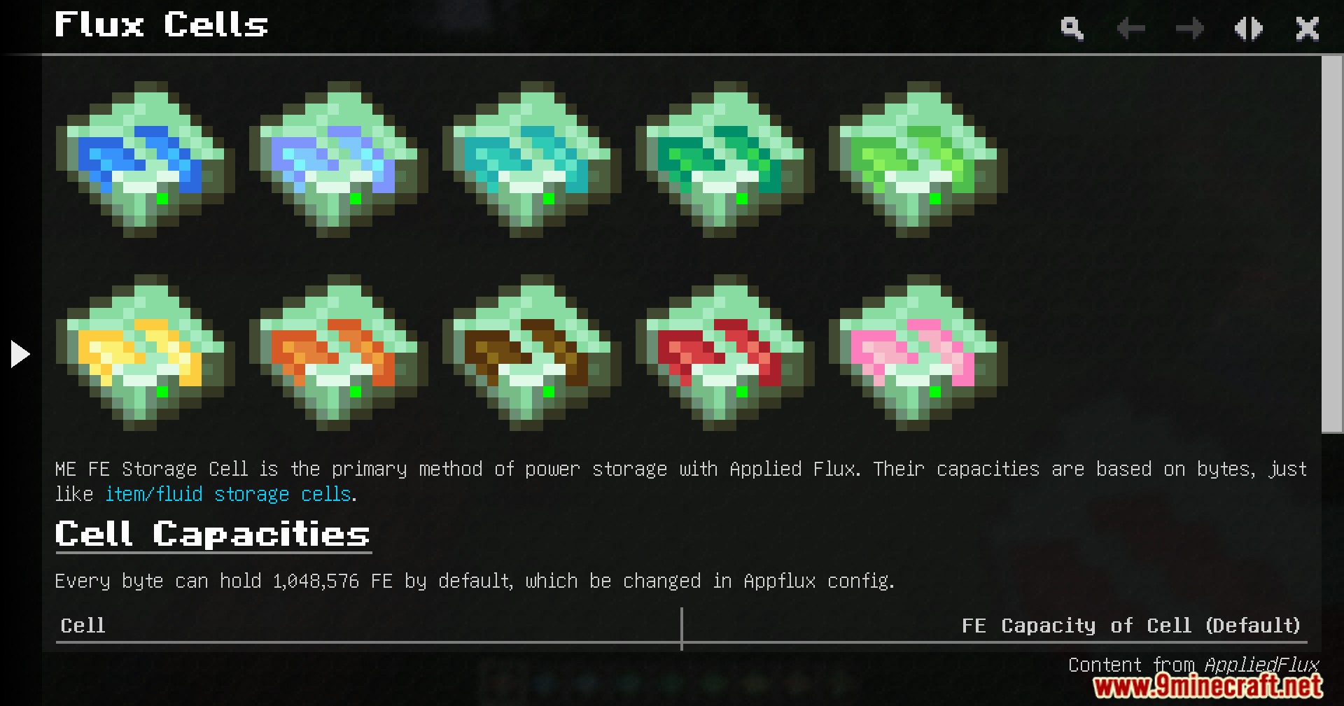 Ten different colored flux cells displayed in a grid within the interface
