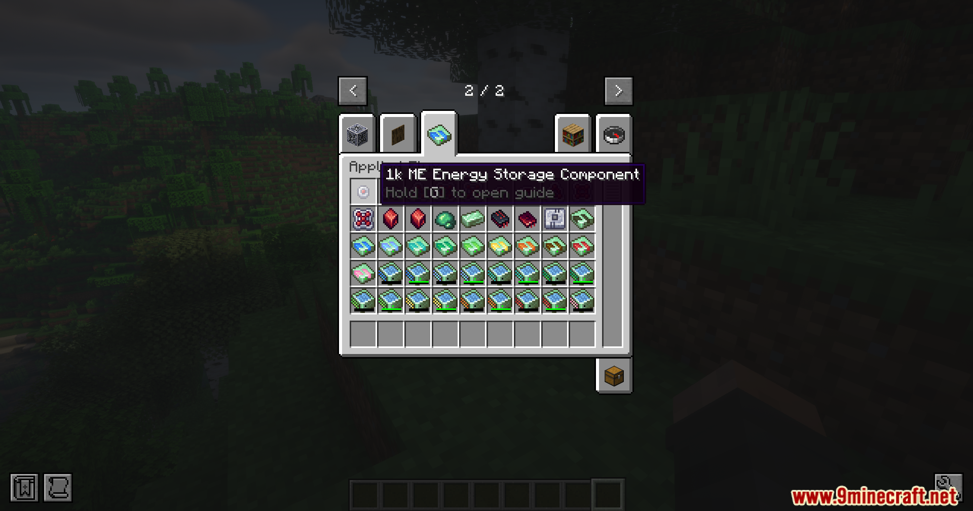 A player selects the 1k ME Energy Storage Component from the creative inventory