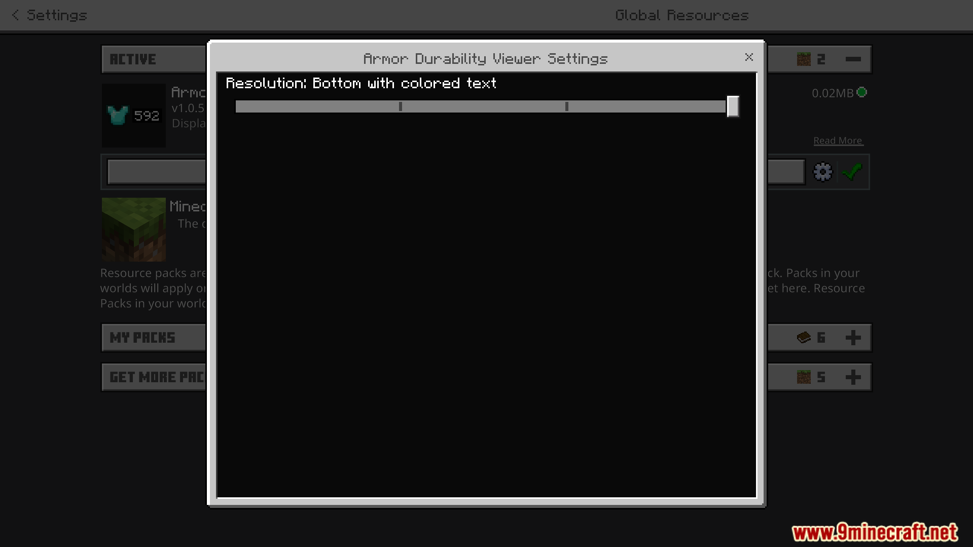 Armor Durability Viewer Texture Pack Screenshot 2 Adjusting the addon settings to change how durability is displayed