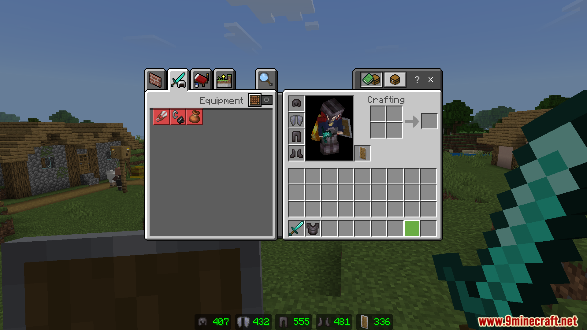 Armor Durability Viewer Texture Pack Screenshot 4 Player inventory showing exact durability numbers for armor and shield