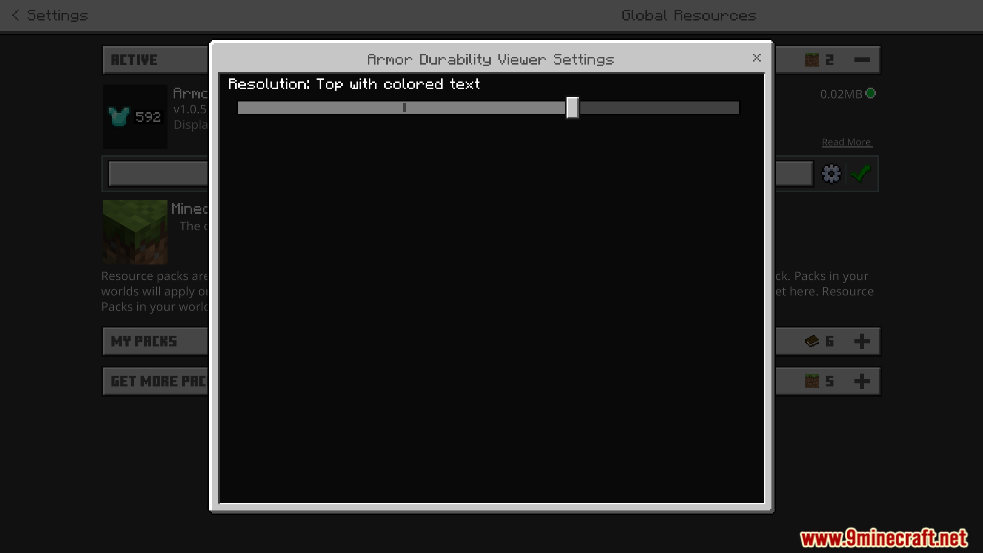 Armor Durability Viewer Texture Pack Screenshot 6 The addon settings allow for changing the display resolution option