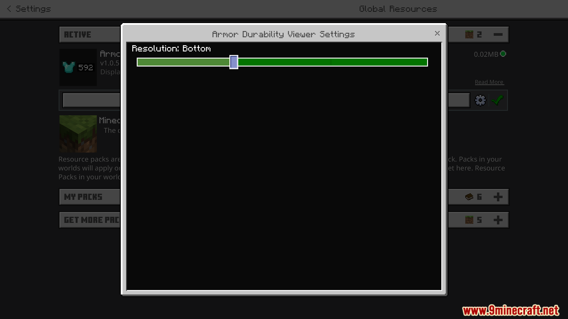 Armor Durability Viewer Texture Pack Screenshot 7 Configuring the Armor Durability Viewer addon settings in the menu