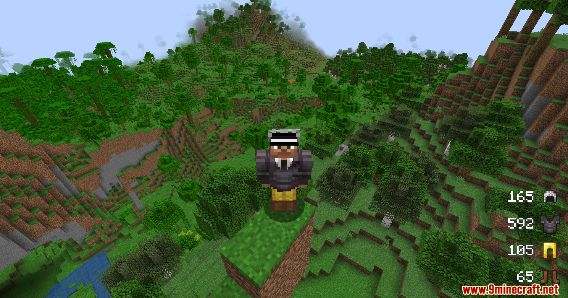 Armor Status Mod Screenshot 12 Armor durability status displayed on screen while player stands on a dirt pillar