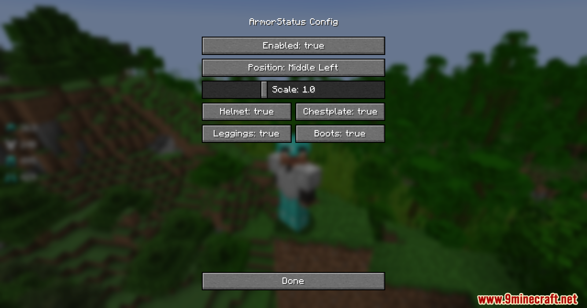 Armor Status Mod Screenshot 5 The Armor Status configuration menu showing various display and position settings