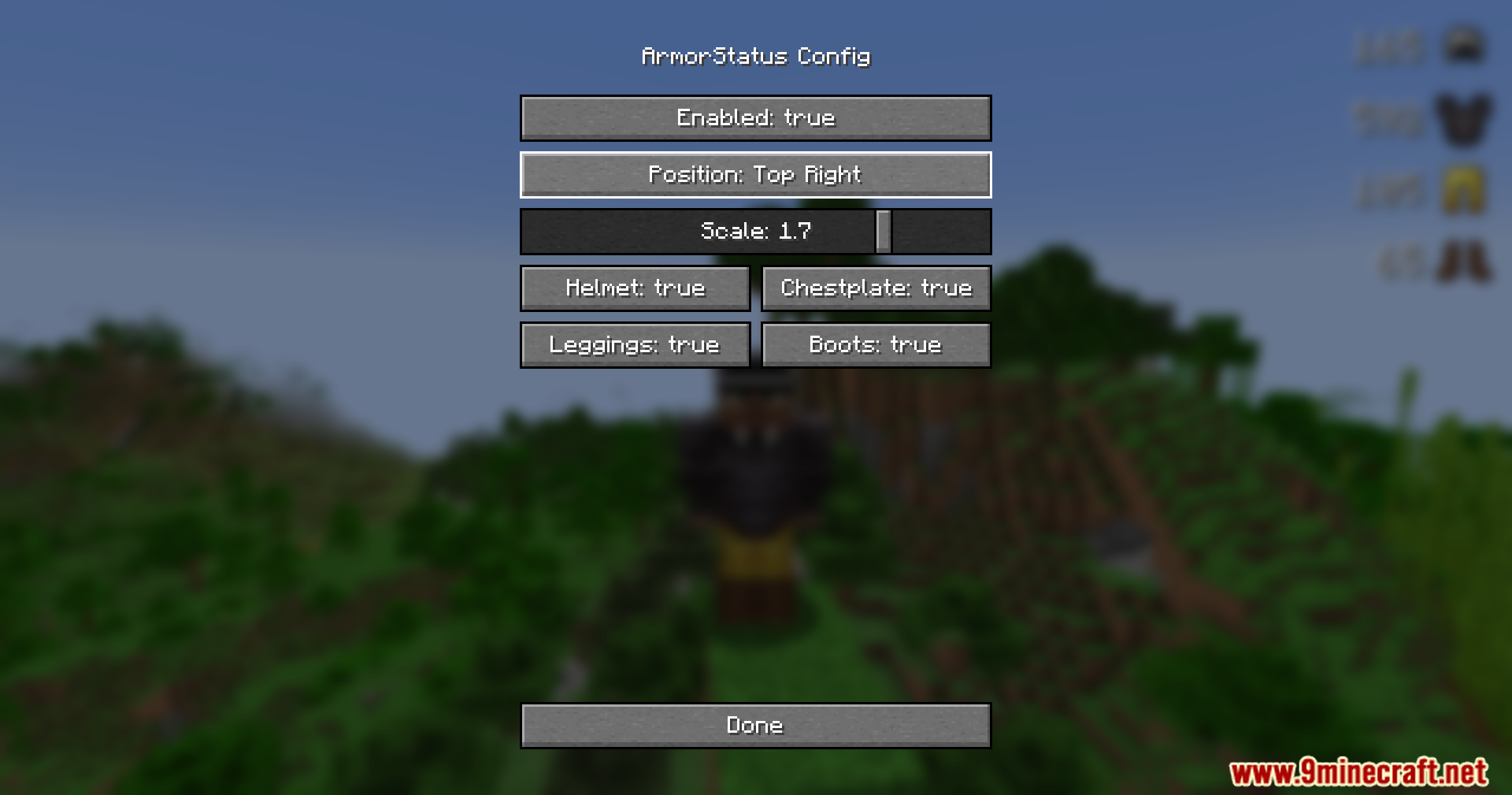 Armor Status Mod Screenshot 9 Armor Status Mod configuration menu showing the display position at top right