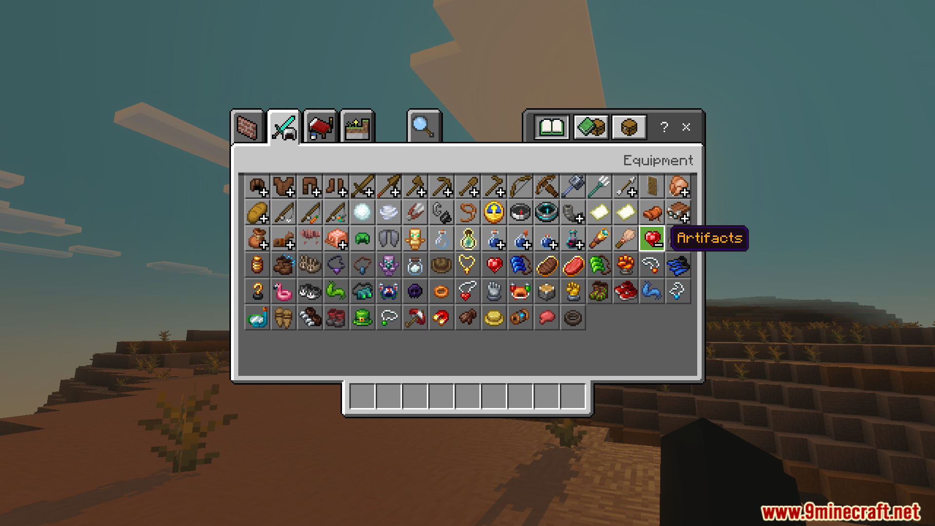 Creative inventory screen showing a custom tab filled with many new treasure items