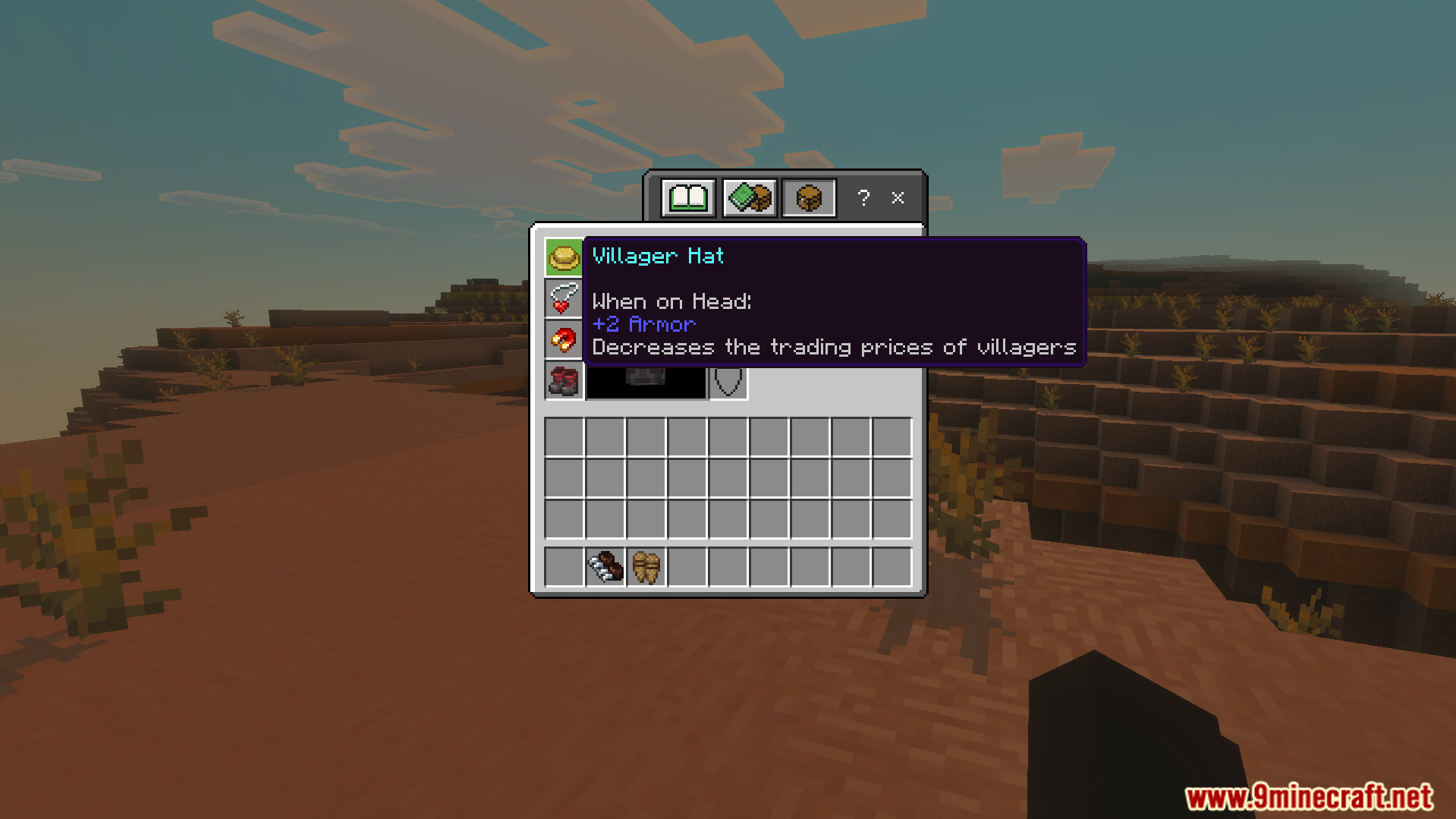 Player viewing stats for Villager Hat in inventory