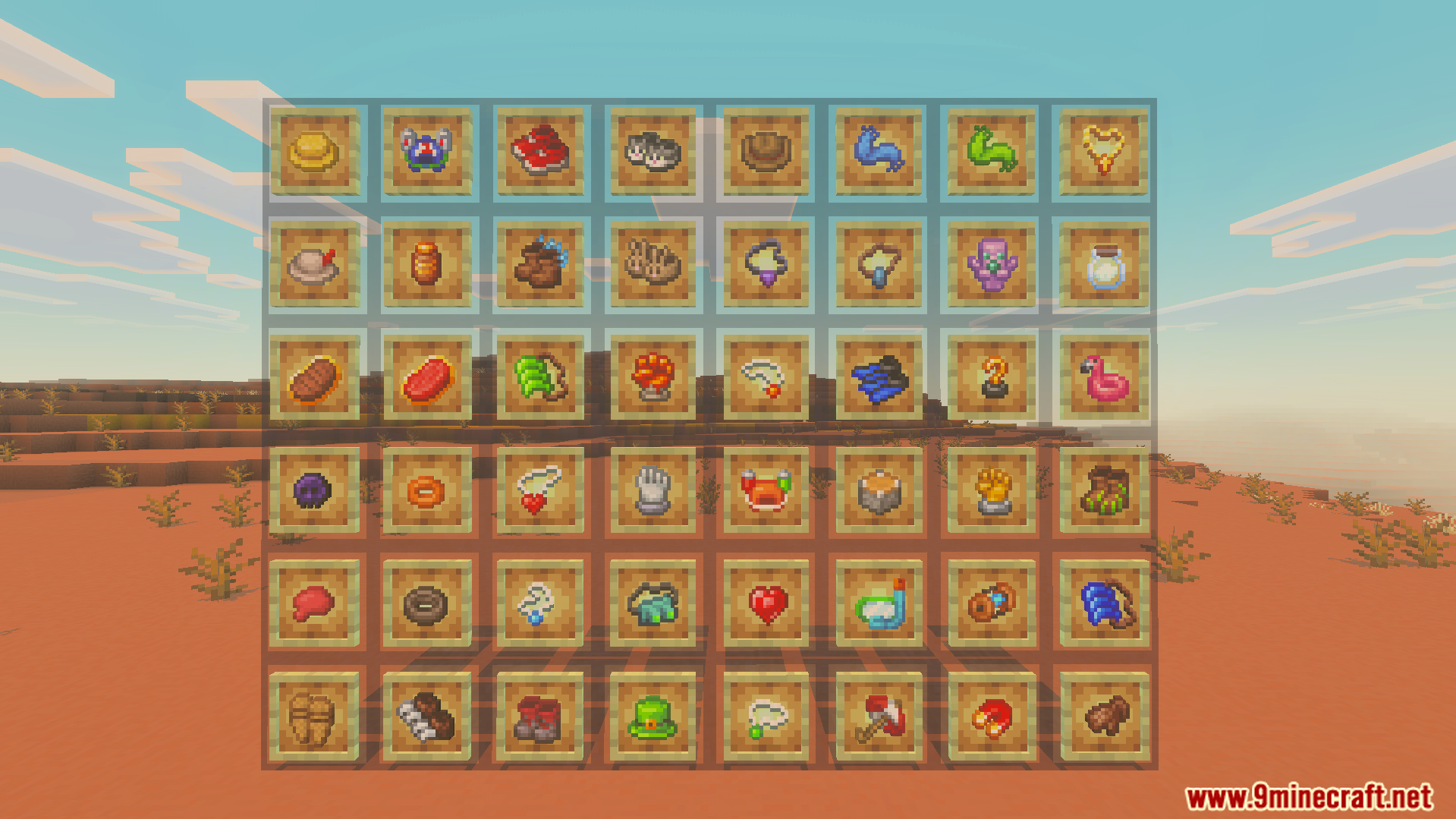 Large display wall showing many new treasure items and special gear