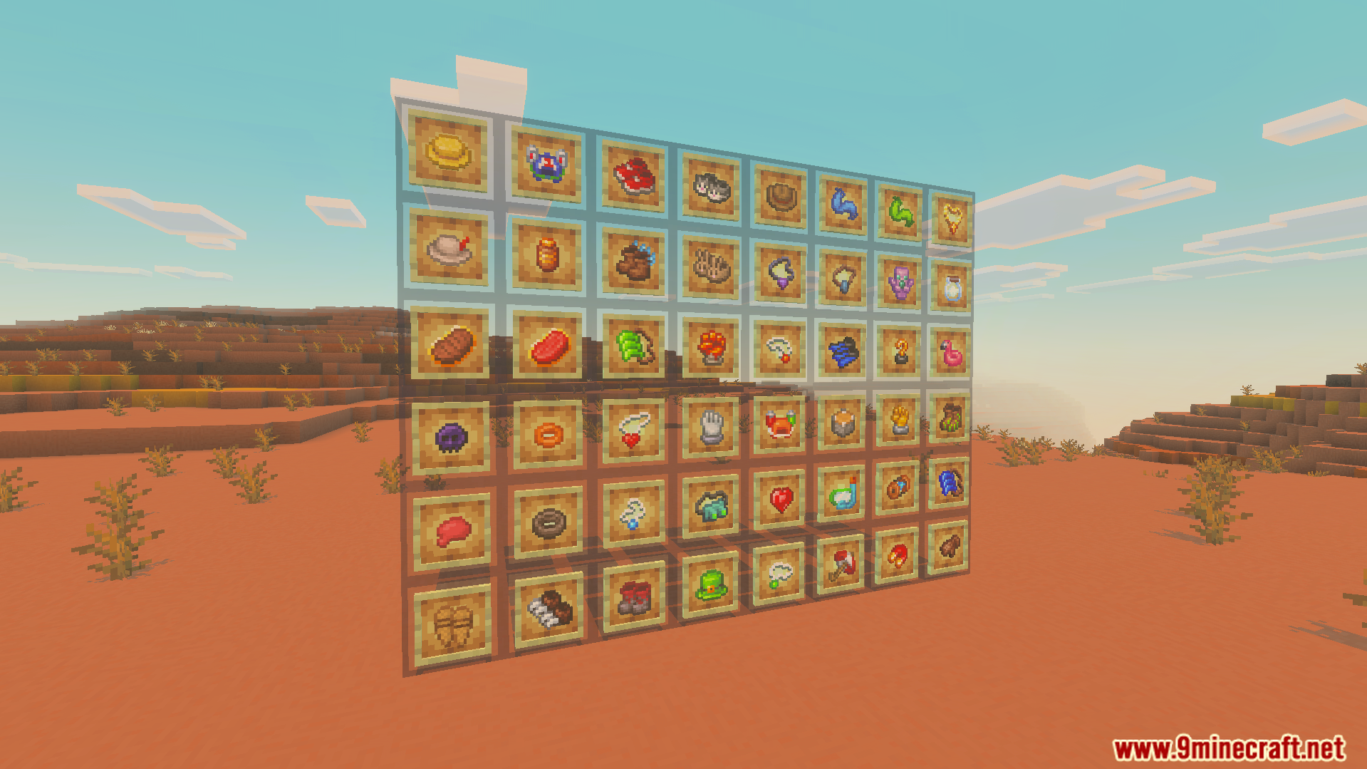 display wall showing many new treasure items and special gear in item frames