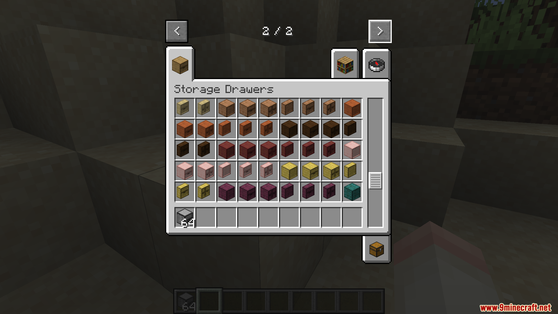 BBL Fixes Mod Screenshot 2 Creative inventory tab showing various wooden storage drawers from a Minecraft mod