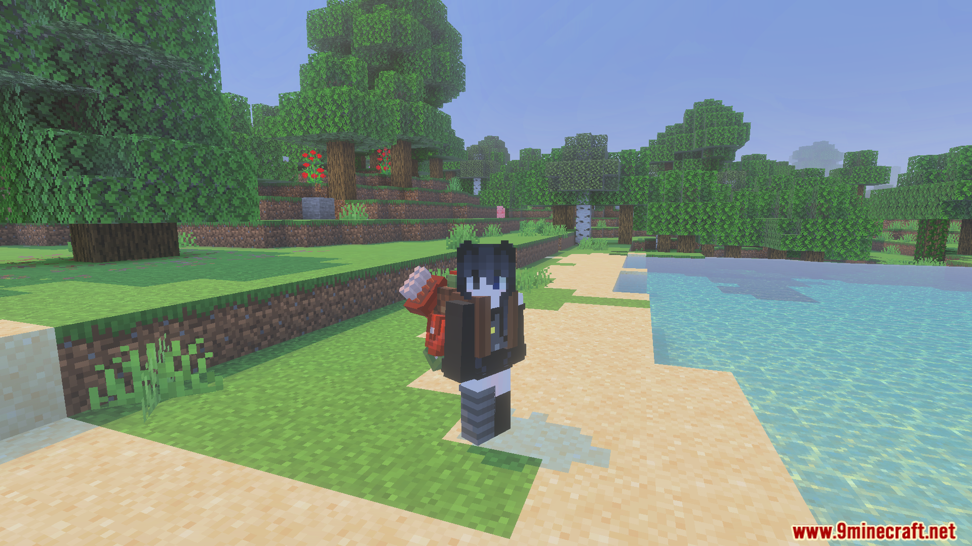 Backpacked Armor Texture Pack Screenshot 2 Player character with a cosmetic backpack standing near a forest edge
