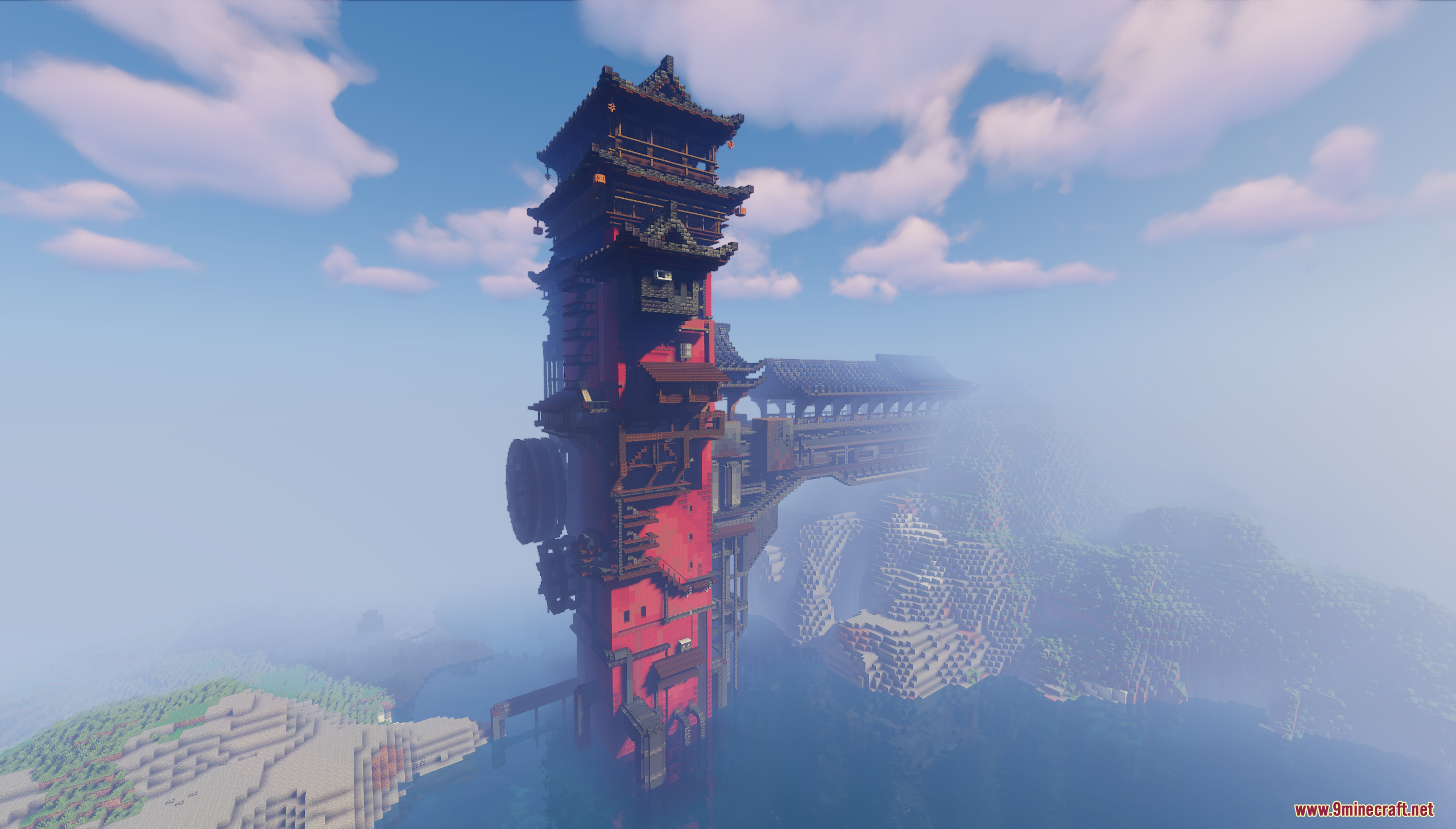 Tall red building from the Bathhouse Map over water