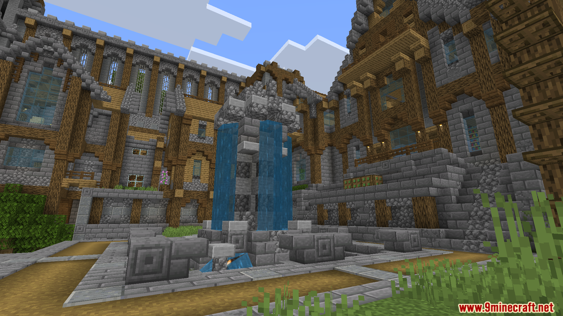 A view of the central fountain inside the pre-game lobby