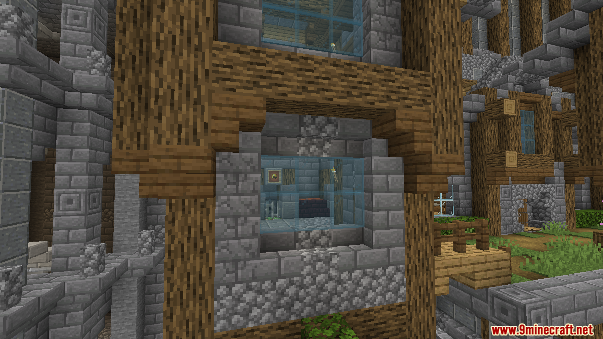Detailed stone and wood building in the battle mini game