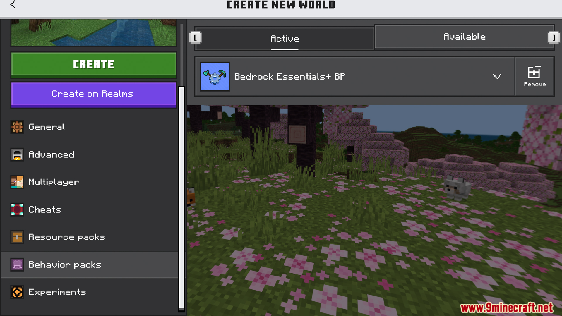 Bedrock Essentials+ Addon Screenshot 1 Activating the addon's behavior pack in the world creation settings