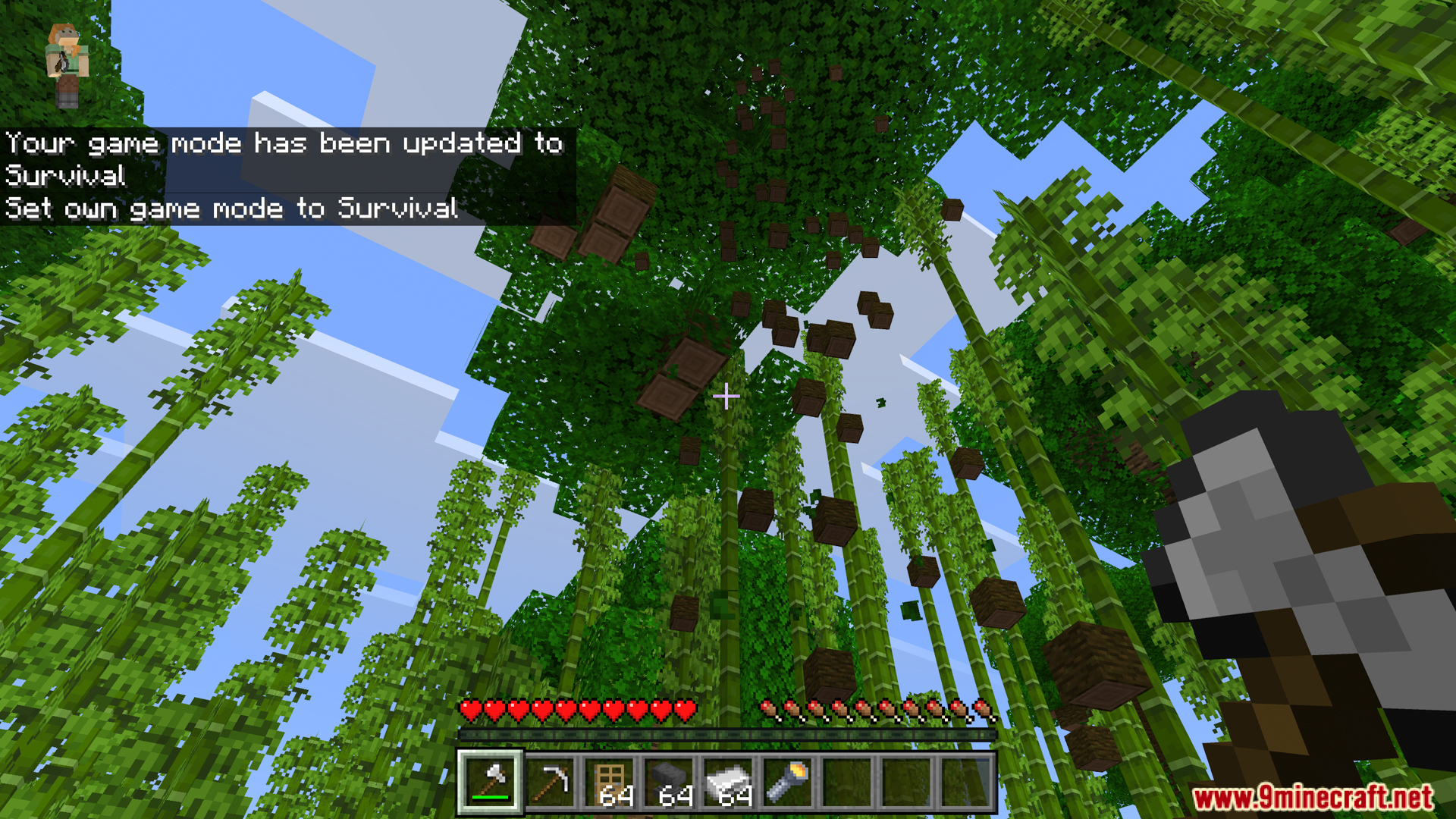 Bedrock Essentials+ Addon Screenshot 5 Sneaking while chopping a tree makes all the logs fall down