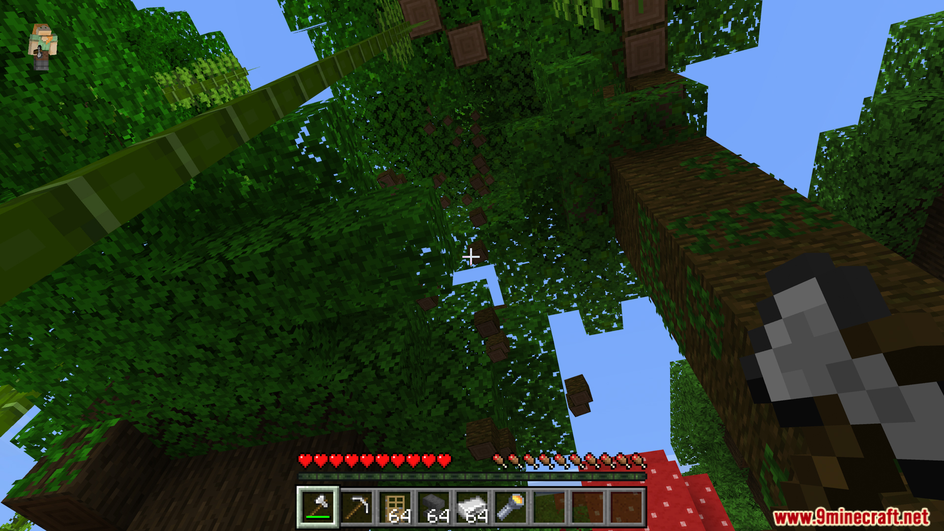 Bedrock Essentials+ Addon Screenshot 6 Gathering wood is much faster by felling the entire tree