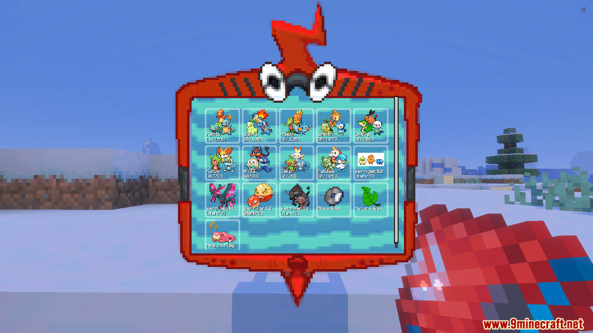 Bedrockmon Addon Screenshot 6 A custom interface displays various Pokemon starters from many different game regions