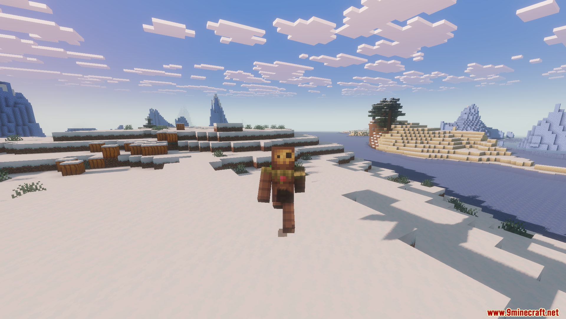 Beryl Mod Screenshot 2 Player character running across a snowy landscape with improved shadows and lighting