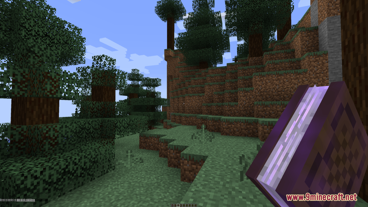 Better Books Resource Pack Screenshot 6 Player holding a thick 3D enchanted book in a forest