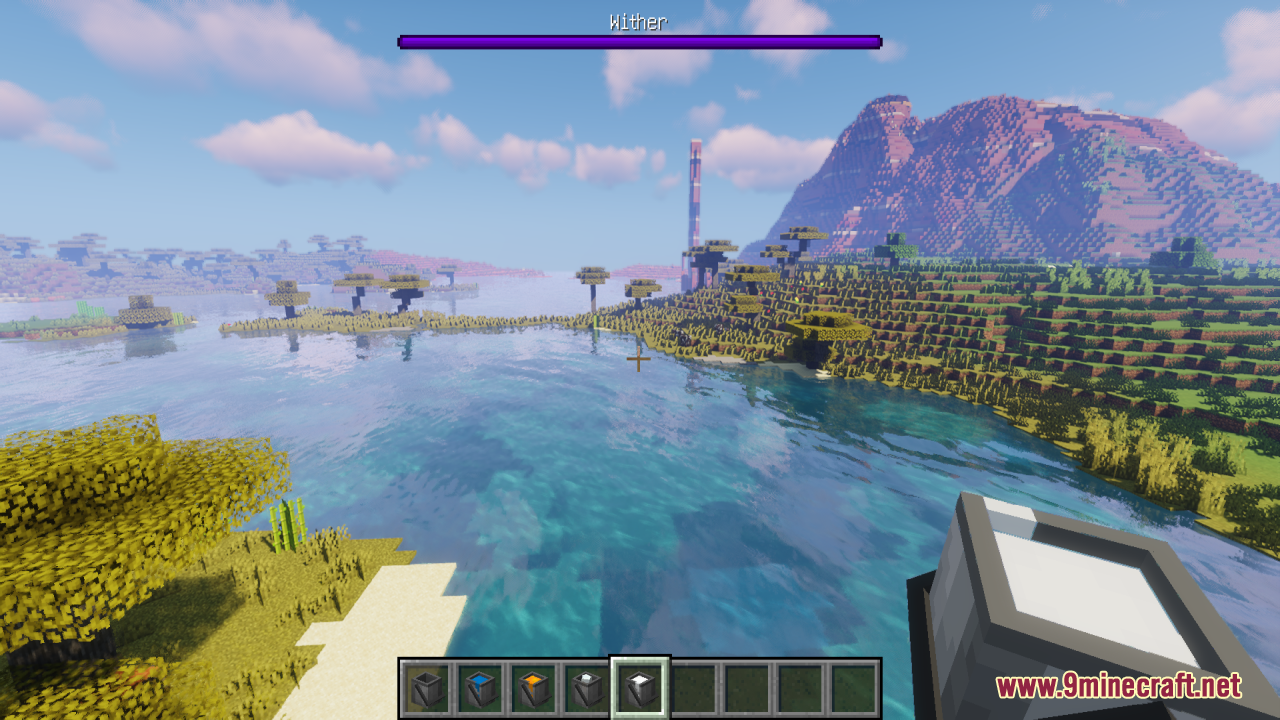 Better Bucket 3D Resource Pack Screenshot 7 Player holding a 3D milk bucket looking at a savanna biome landscape