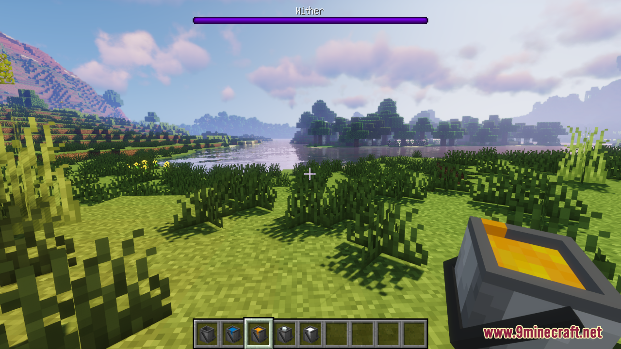 Better Bucket 3D Resource Pack Screenshot 9 Player holding a 3D lava bucket in first person view with shaders