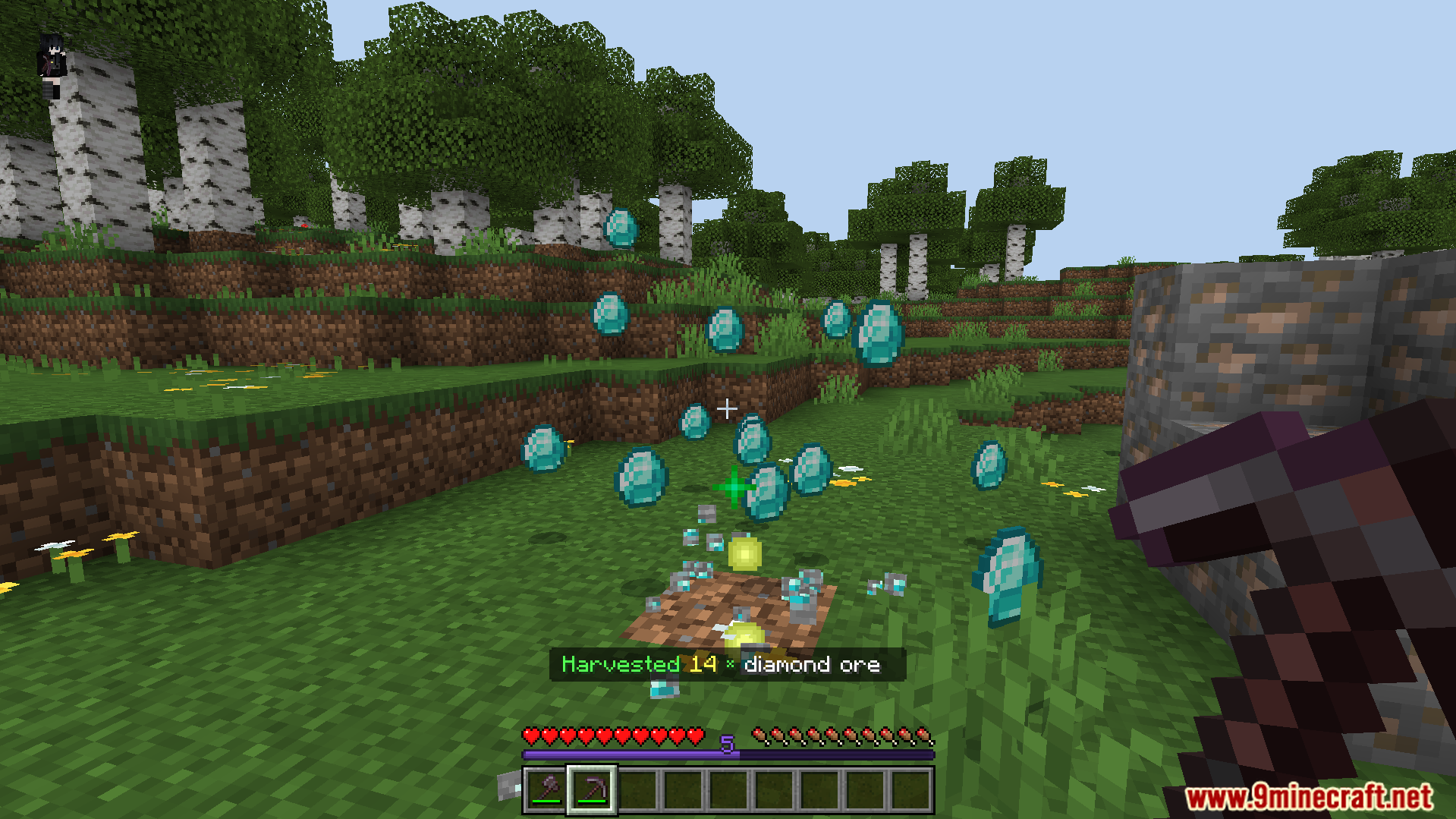 Better Vein Miner and Tree Cutter Addon Screenshot 6 Breaking one block to harvest fourteen connected diamond ores at once