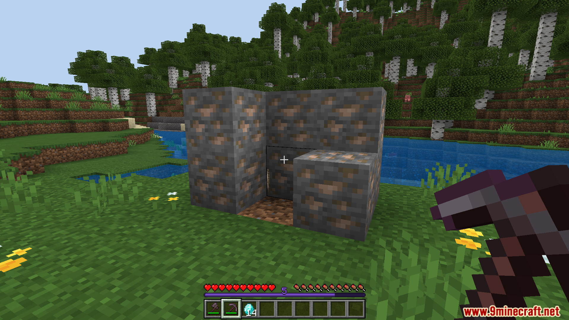 Better Vein Miner and Tree Cutter Addon Screenshot 7 Player preparing to mine a cluster of iron ore blocks with a pickaxe