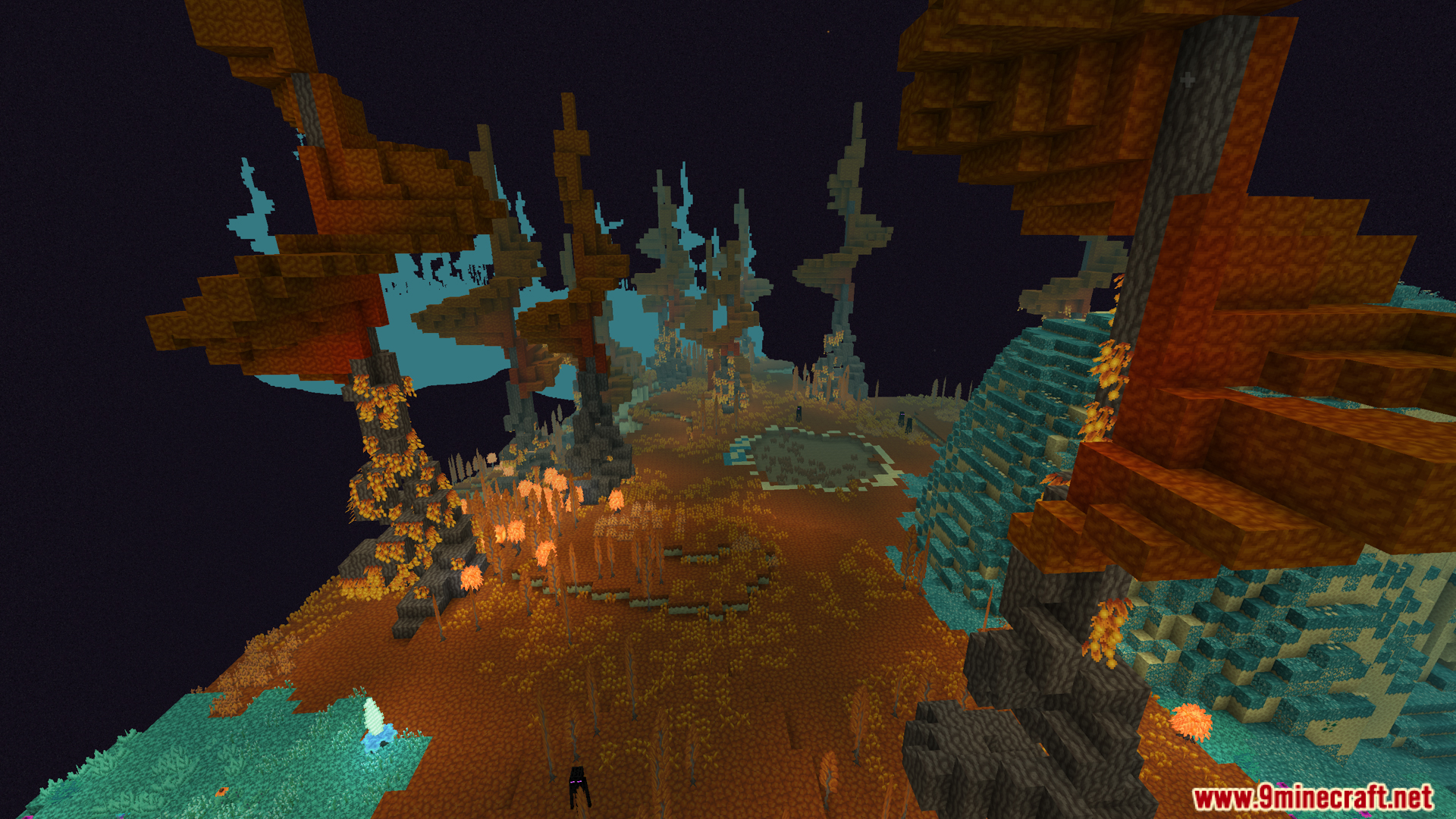 A vast and colorful custom biome in the End dimension