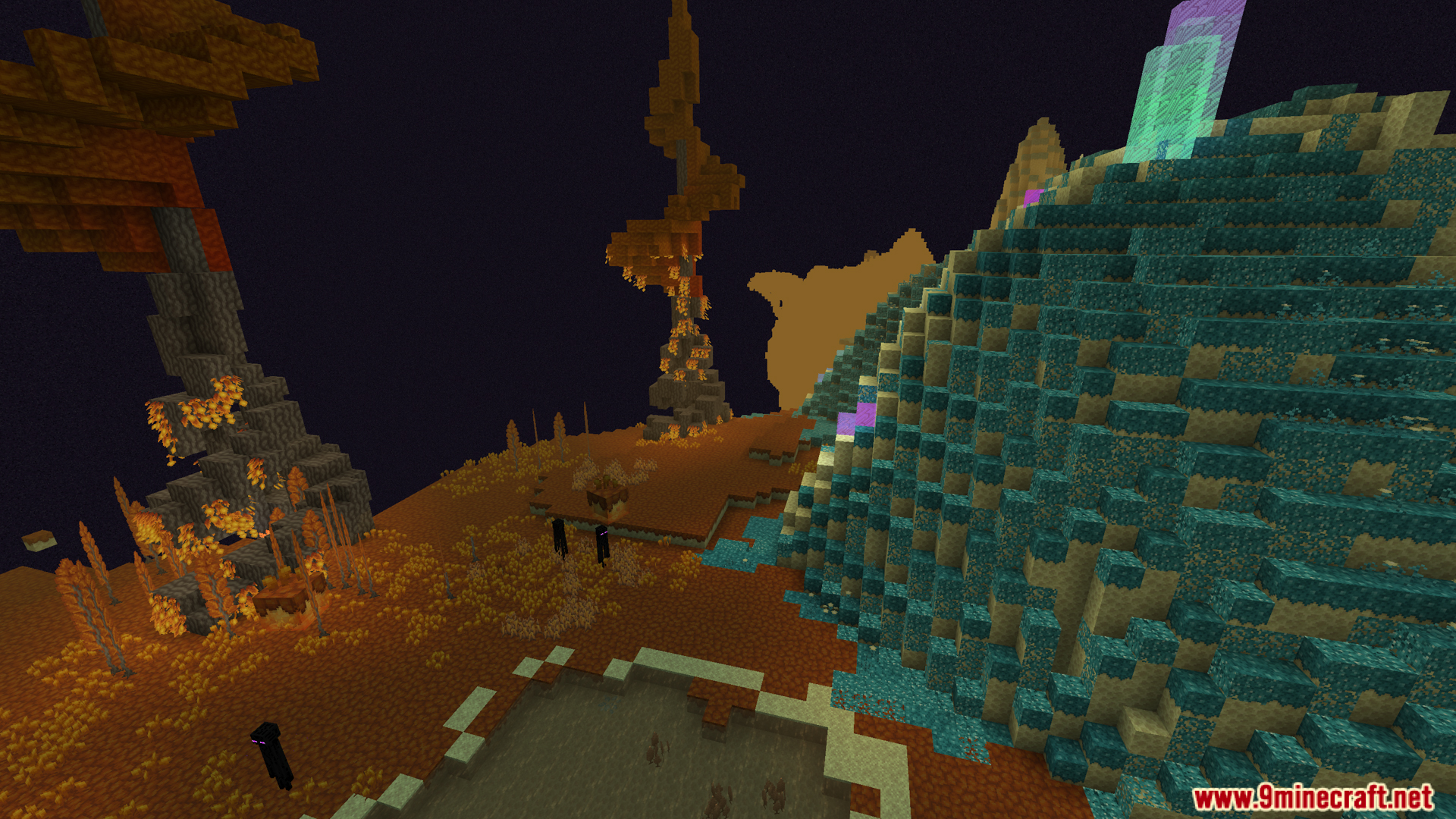 A strange landscape with large cyan and orange structures