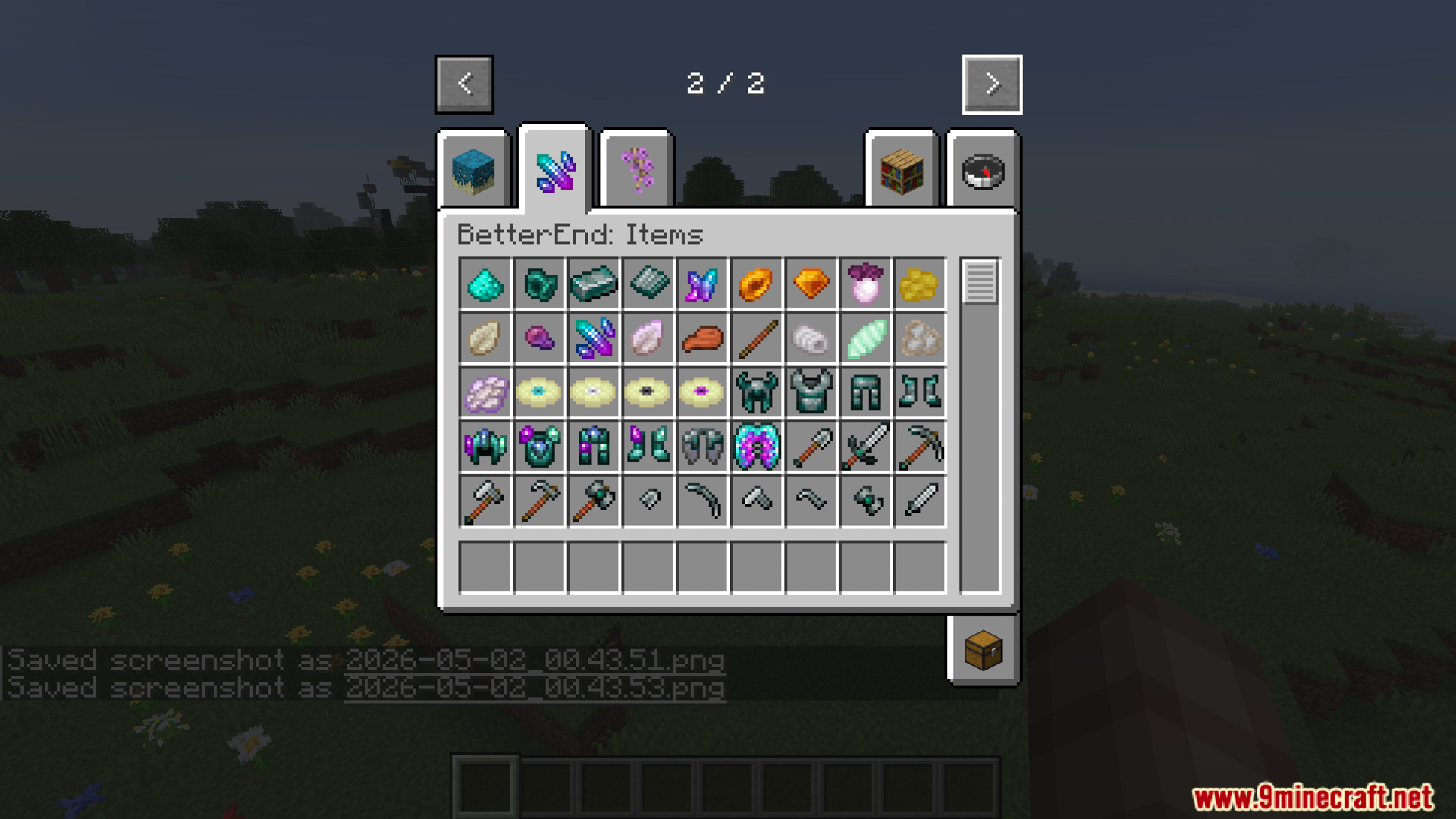 A creative inventory tab of new tools and armor