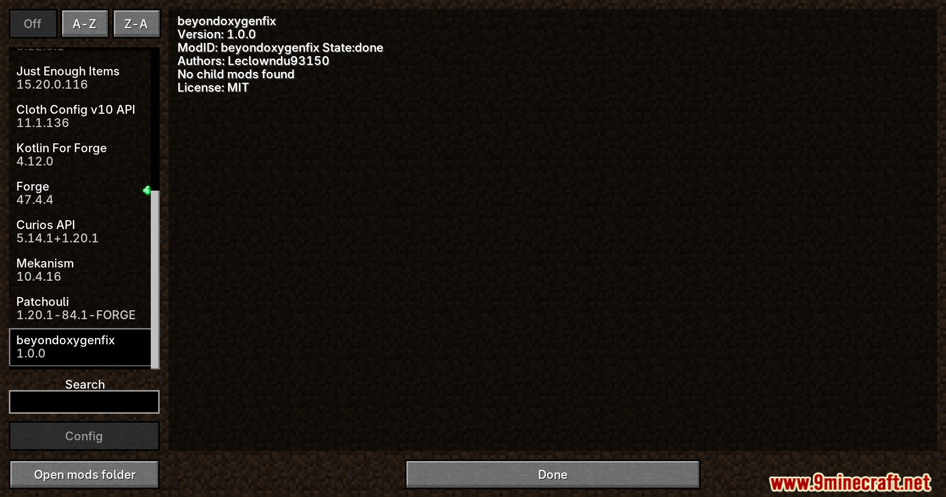 Beyond Oxygen Fix Mod Screenshot 1 Beyond Oxygen Fix mod in the mods list menu