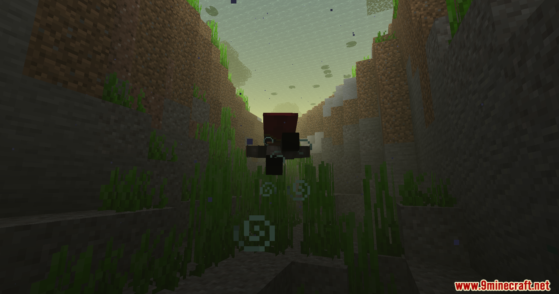 Beyond Oxygen Fix Mod Screenshot 10 Player character swimming through a narrow underwater ravine