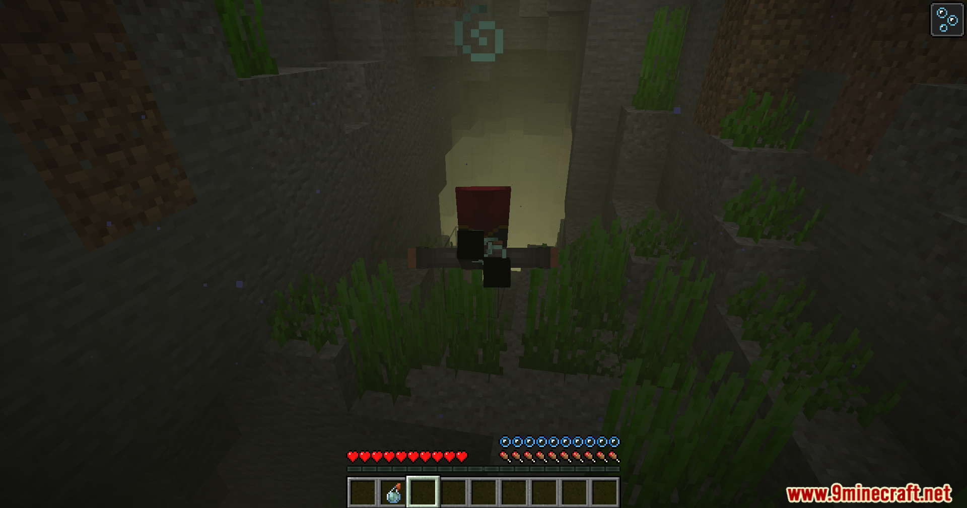 Beyond Oxygen Fix Mod Screenshot 6 Player with a full oxygen bar swims in a deep ravine