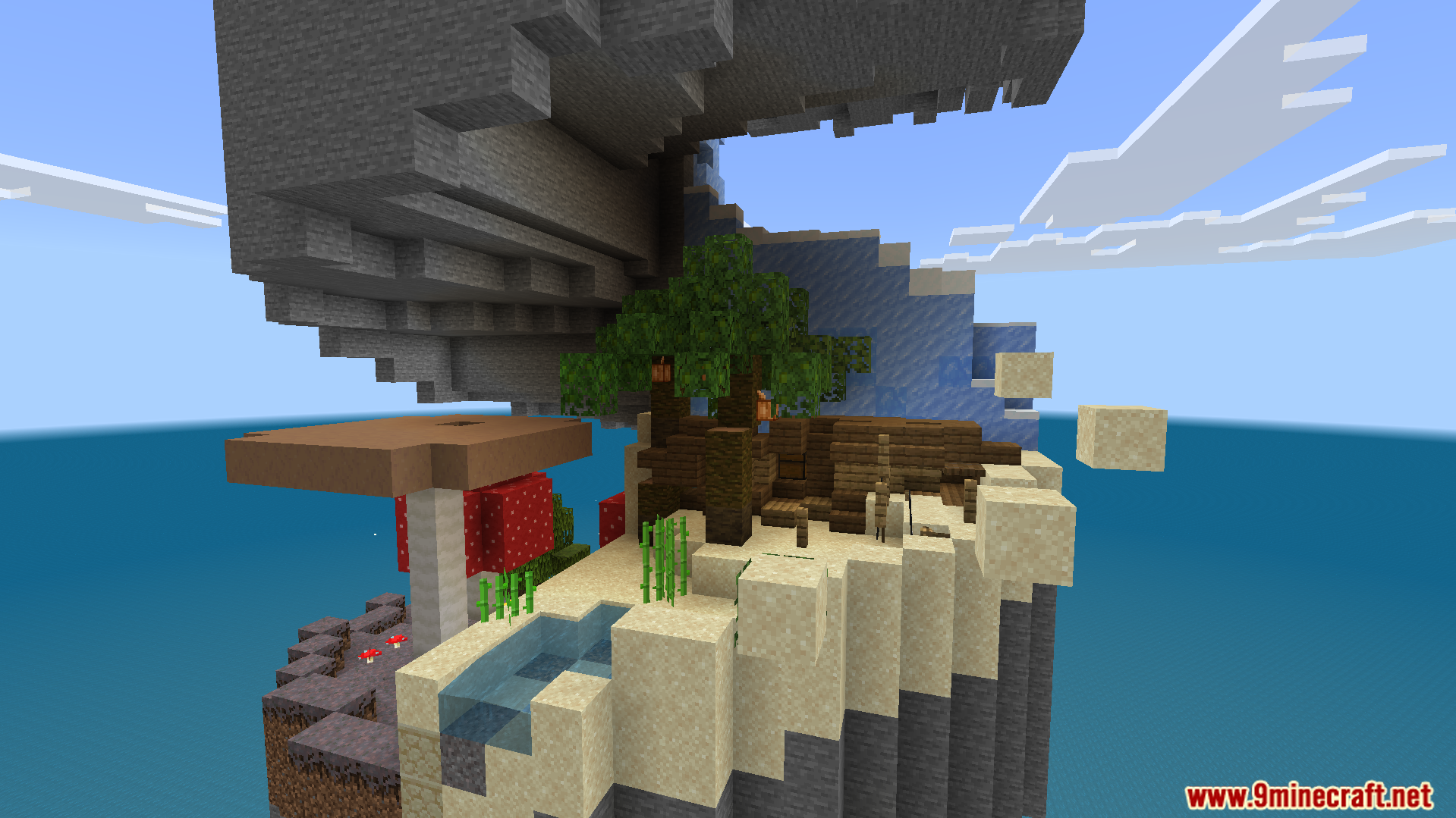 Parkour through different biomes on a giant floating spiral tower