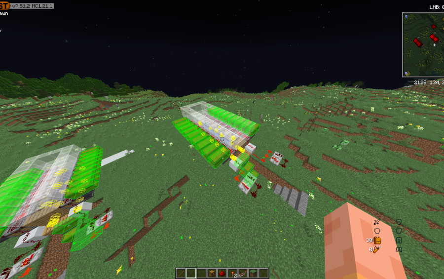 A complex redstone bone farm schematic displayed in a vast grassy field