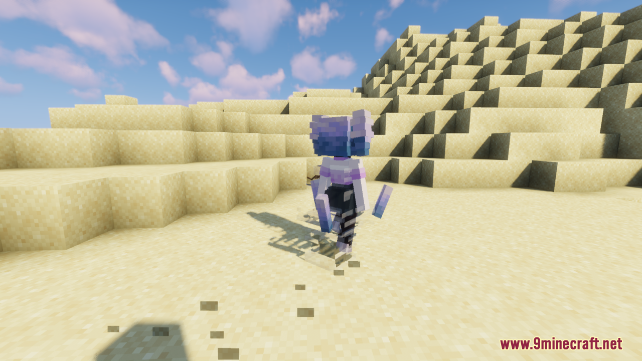 Breeze Girl Resource Pack Screenshot 1 A modified feminine Breeze mob standing on the sand in a desert