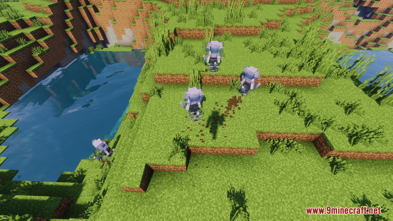 Breeze Girl Resource Pack Screenshot 10 Multiple Breeze Girl entities scattered across a grassy area near a small lake