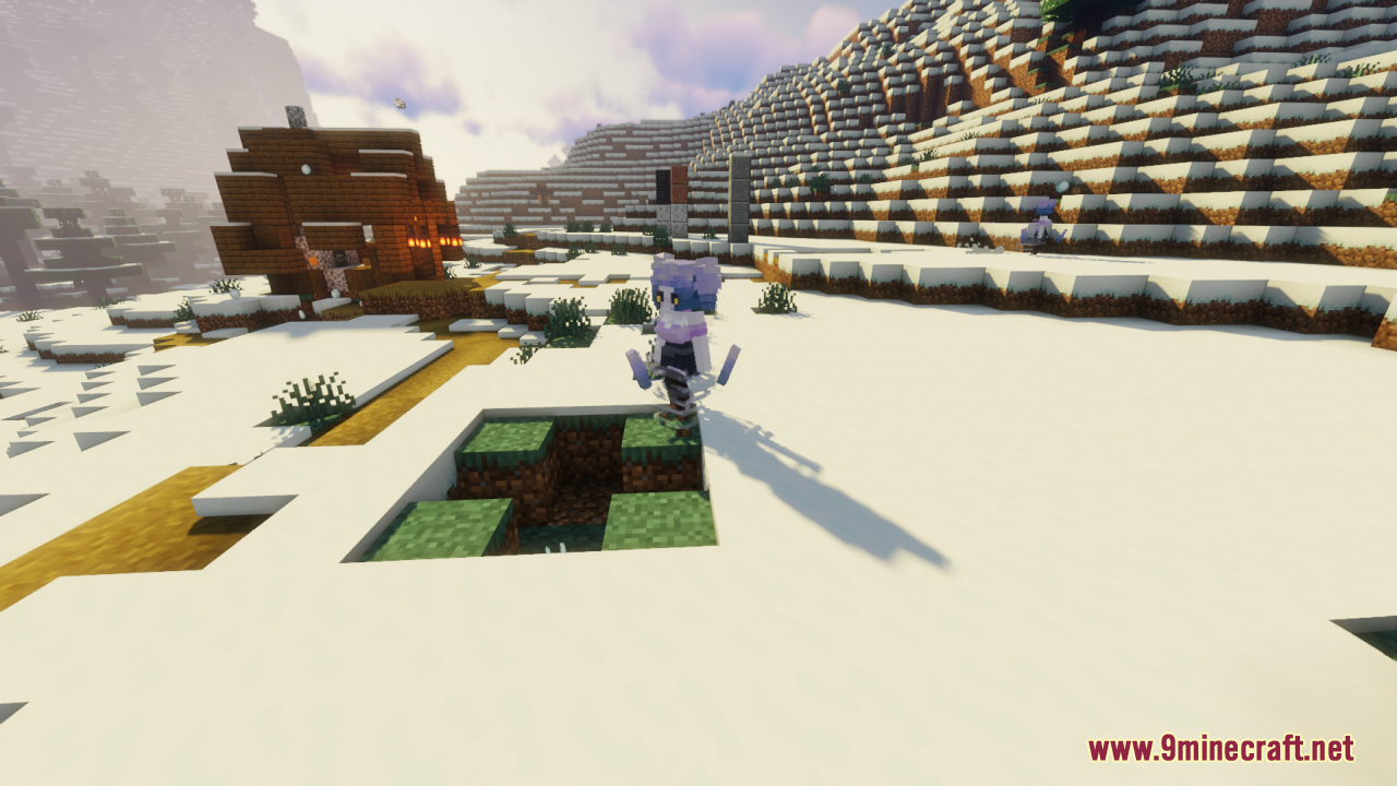 Breeze Girl Resource Pack Screenshot 7 Feminine Breeze mob floating above a small hole in a snowy landscape