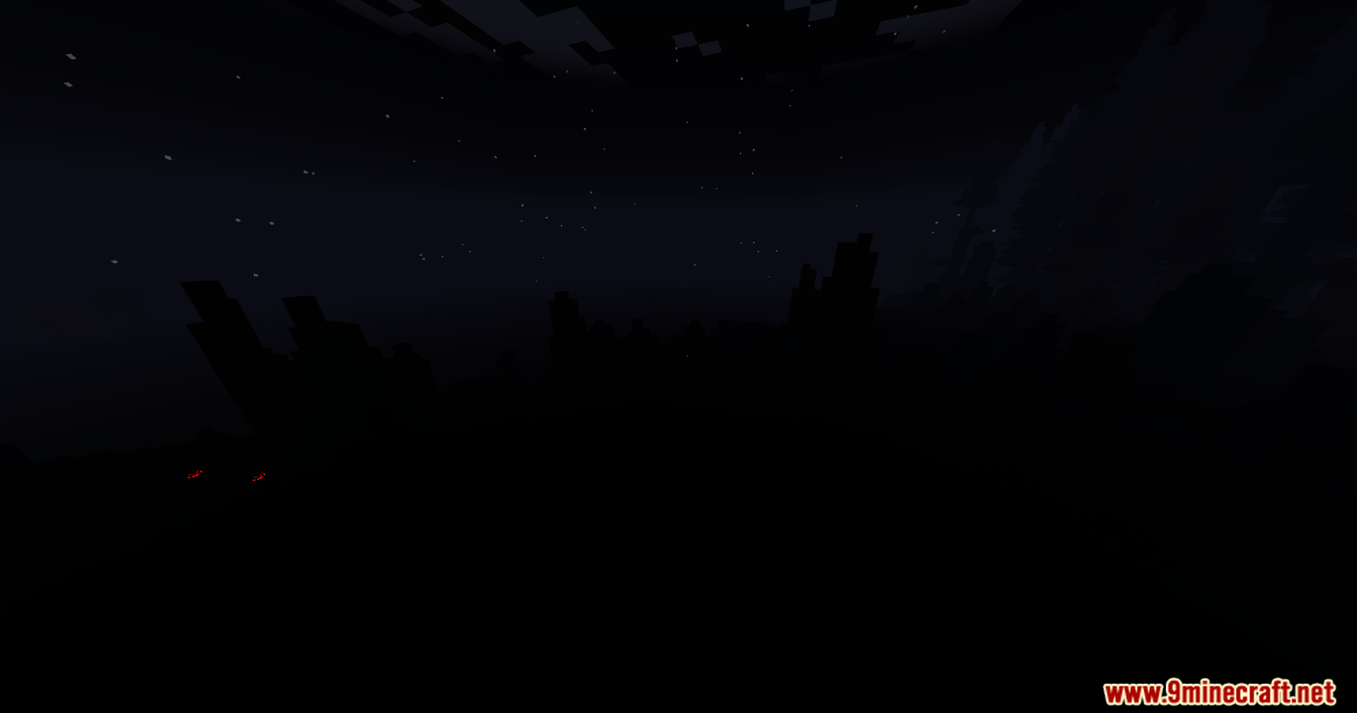 CHP Core Mod Screenshot 10 Dark silhouette of terrain against a starry night sky with glowing red eyes