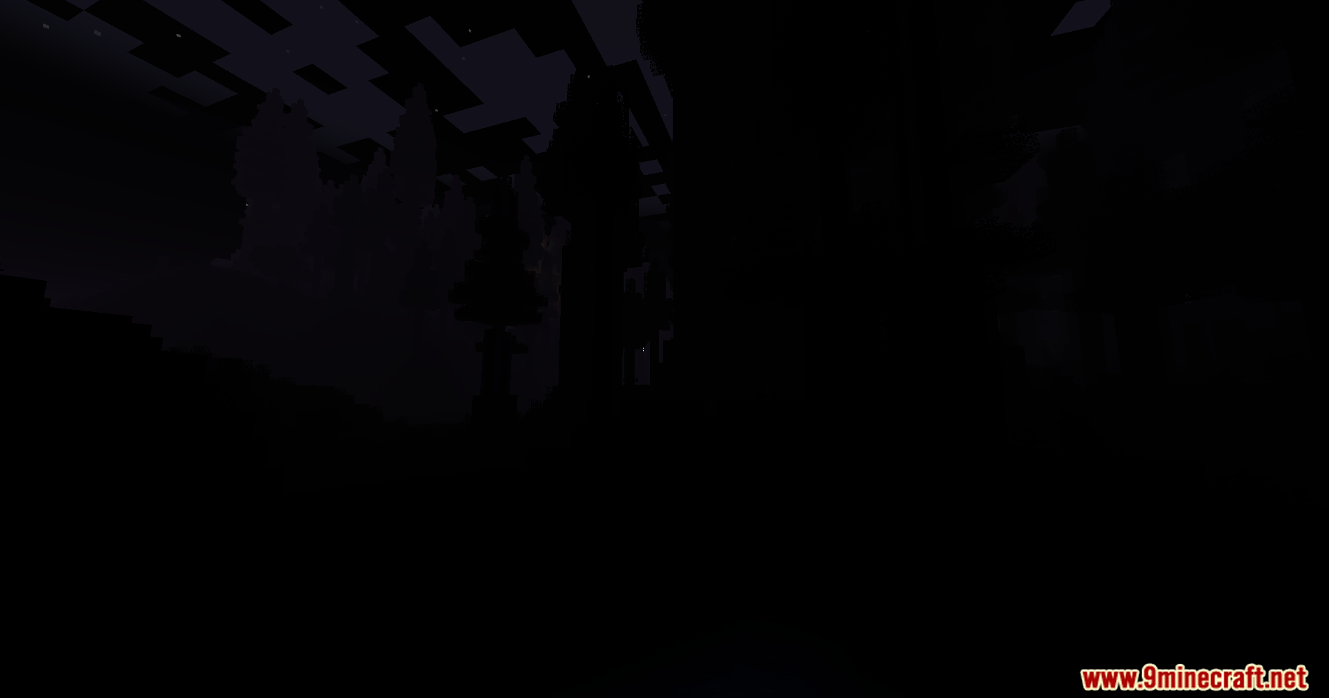 CHP Core Mod Screenshot 2 Extremely dark nighttime scene showing faint outlines of trees and structures