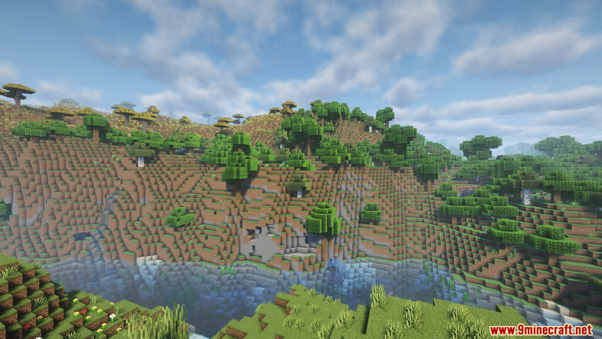 A beautiful savanna biome with a river and hills