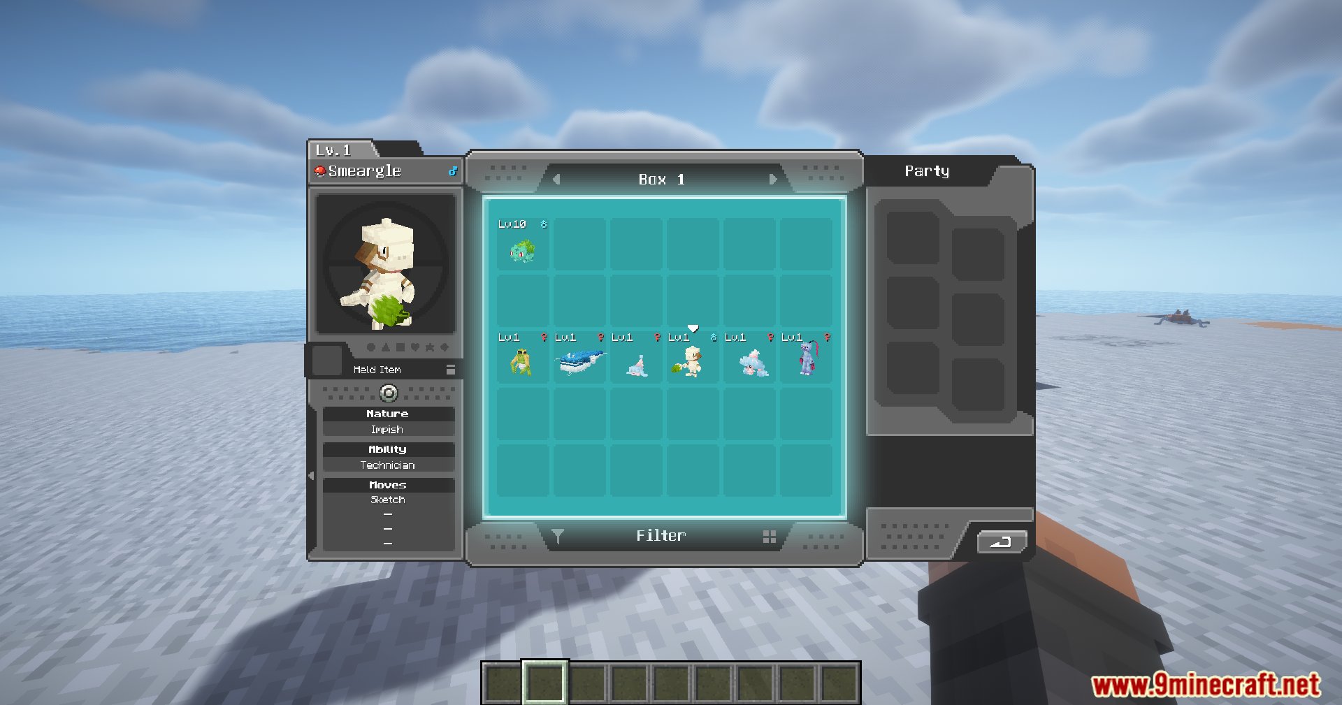 Selecting a Smeargle from the Pokémon storage user interface