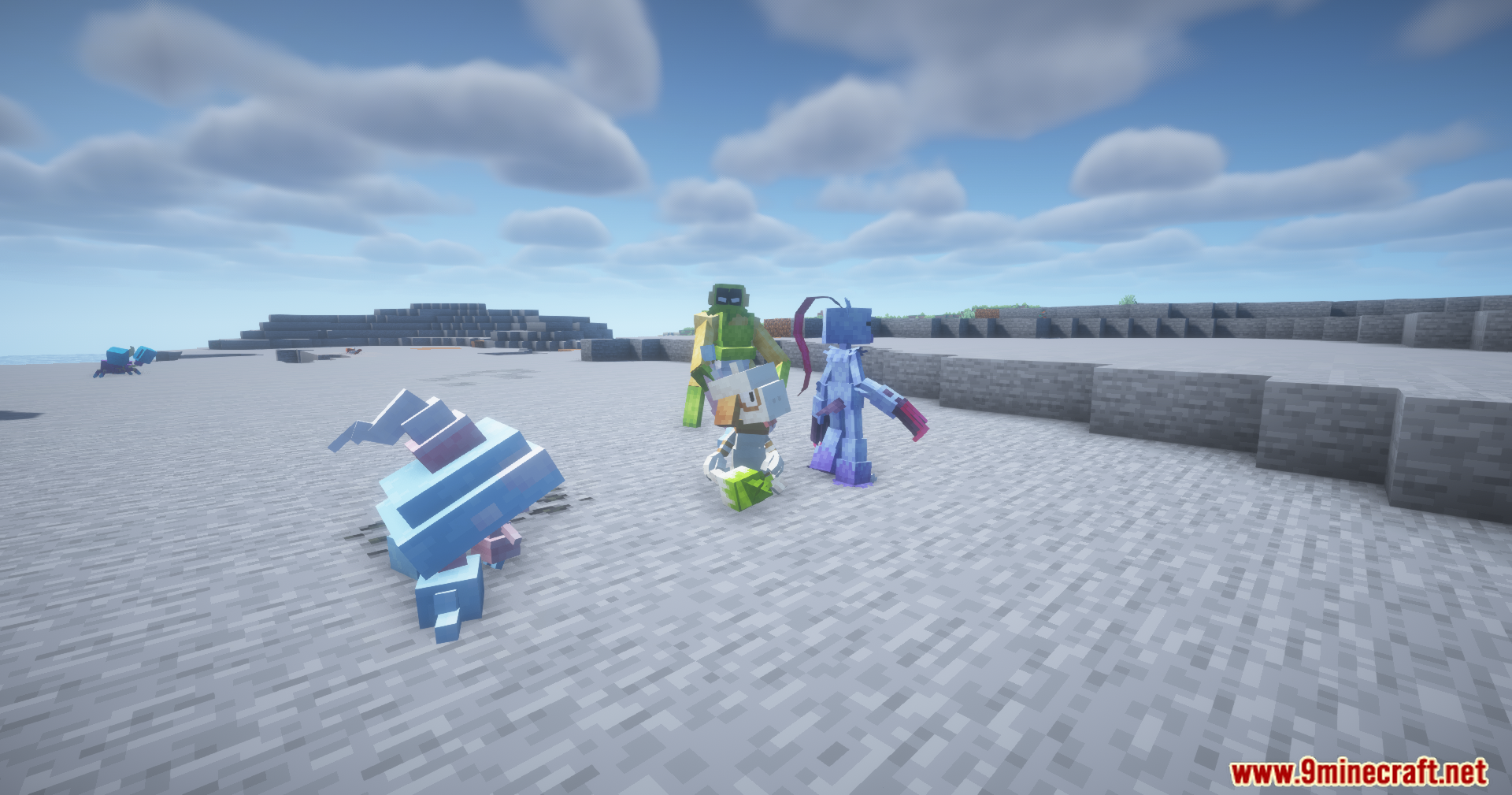 A group of new blocky creatures on a beach