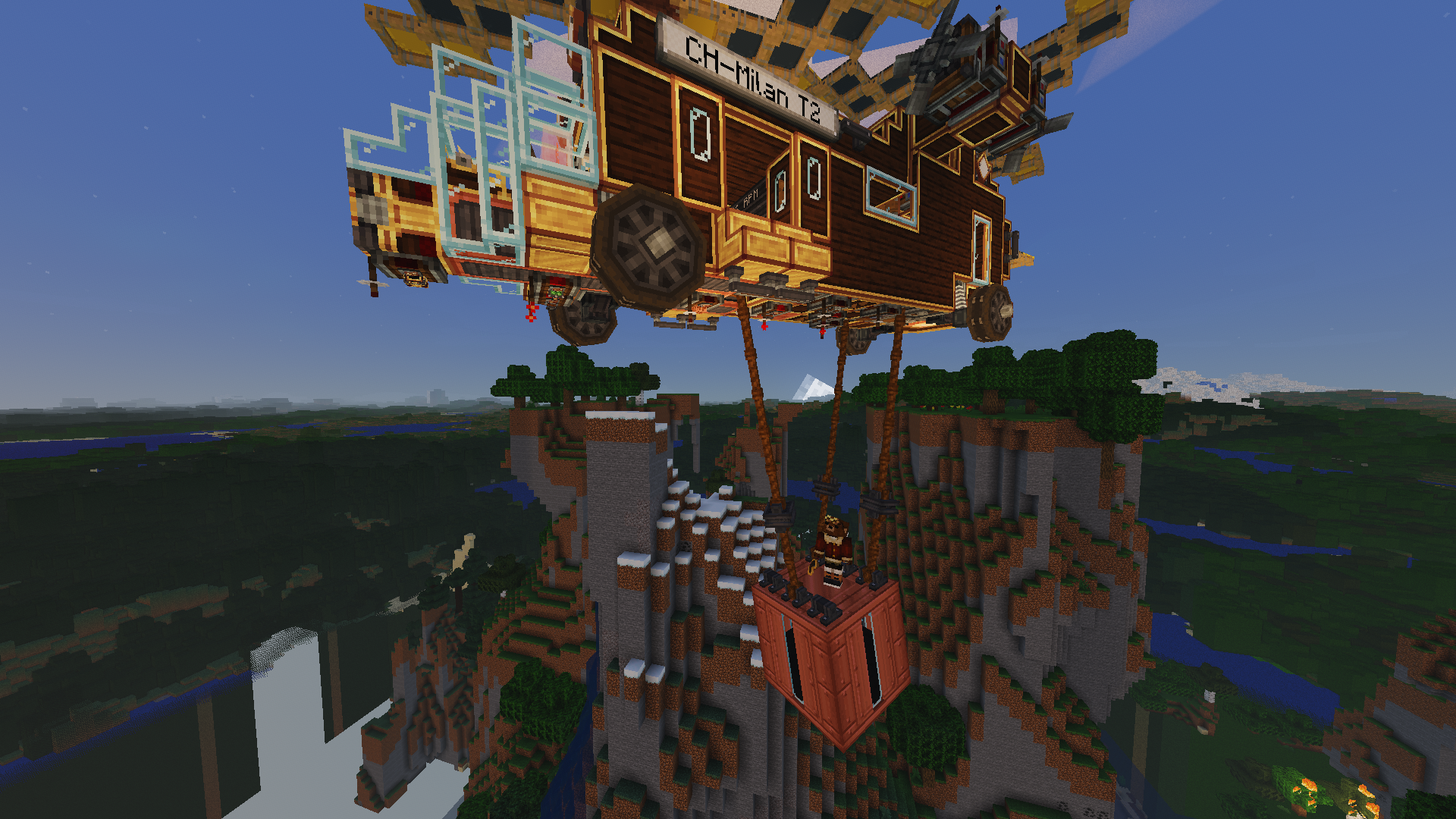 Ch Milan Schematic Screenshots 2 A wooden cargo helicopter hovers over mountains while carrying a red container