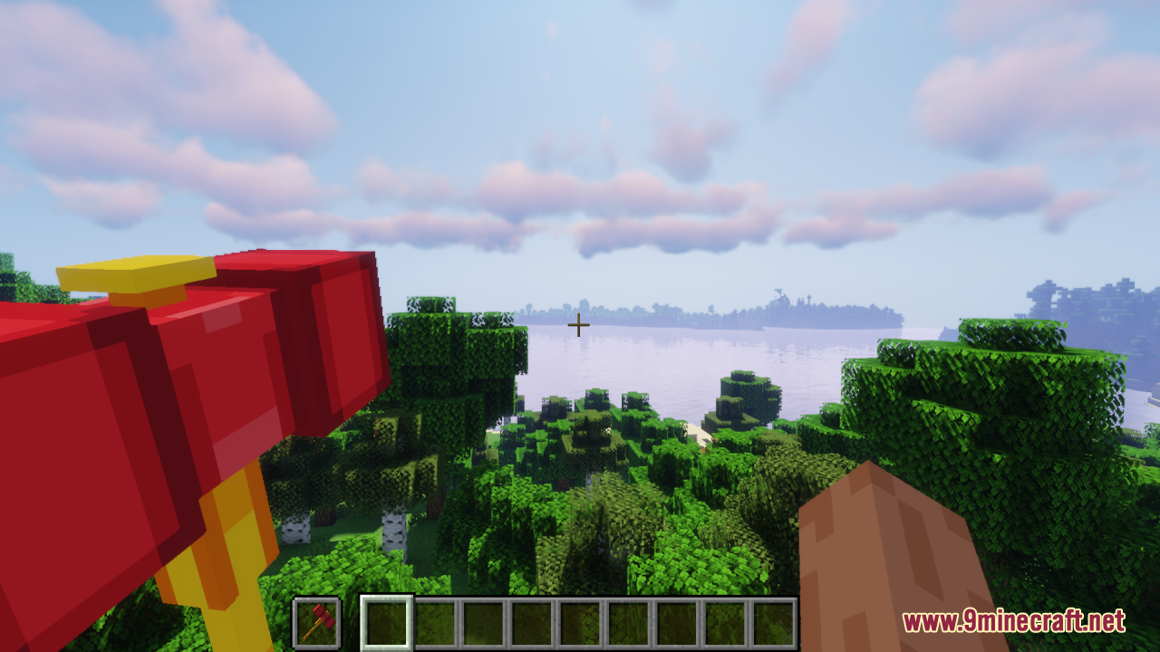 Player holding the red and yellow Chipote Chillon hammer in first person view