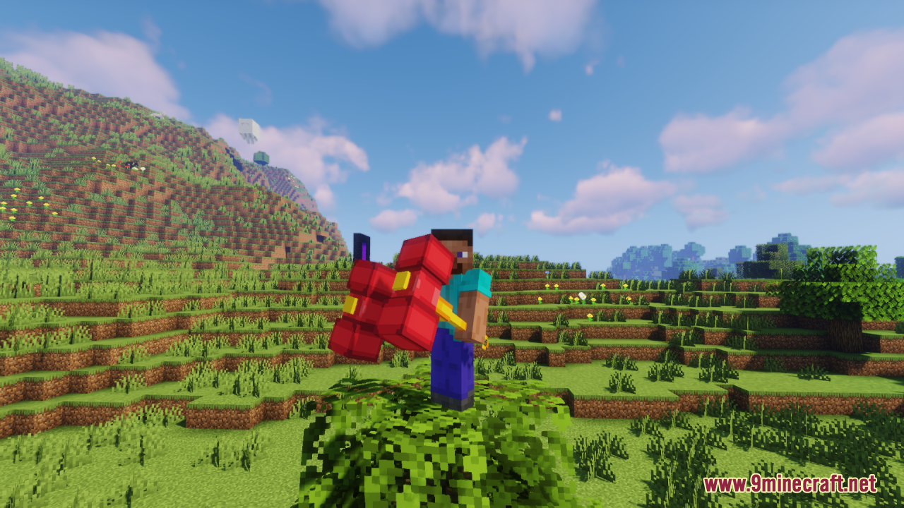 Player holding the red and yellow Chipote Chillon hammer in the overworld