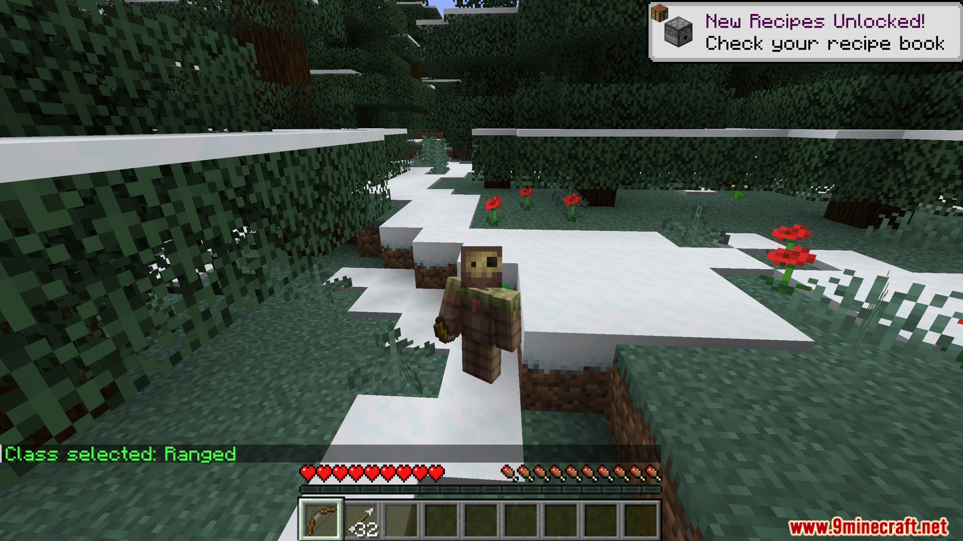 Player with a bow after selecting the Ranged class