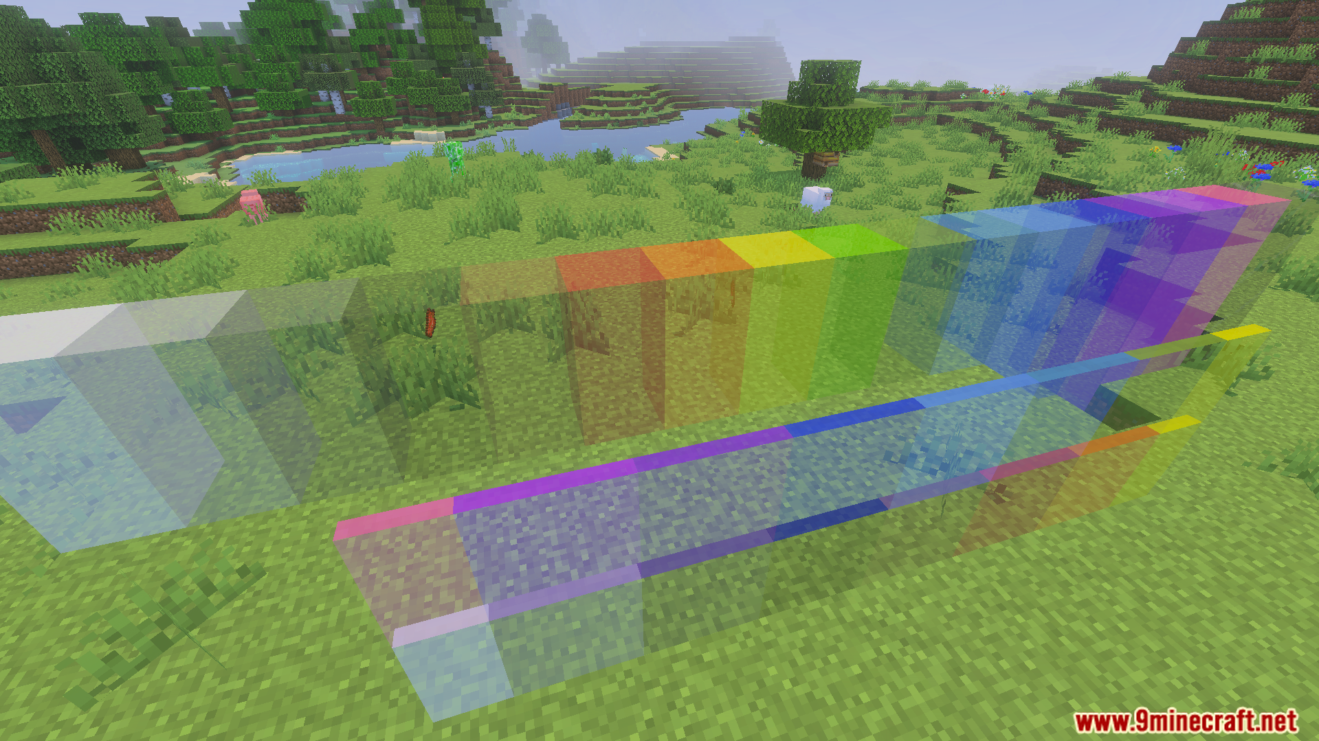 Clear Glass Texture Pack Screenshot 6 connected colored glass blocks and panes creating large clear windows without pixelation