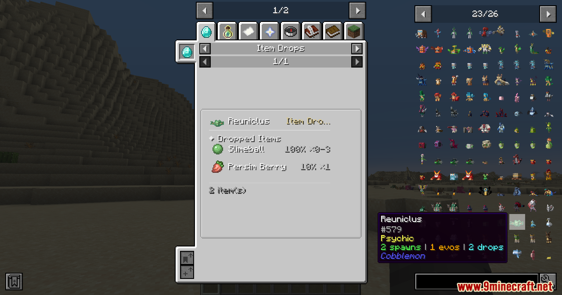 Reuniclus's item drops listed in the in-game guide